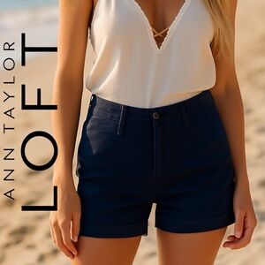 LOFT Women's Boyfriend Navy Blue Shorts 100% Cotton Size 2